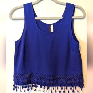 Blue Kensie Sleeveless Top with Tassel Hem